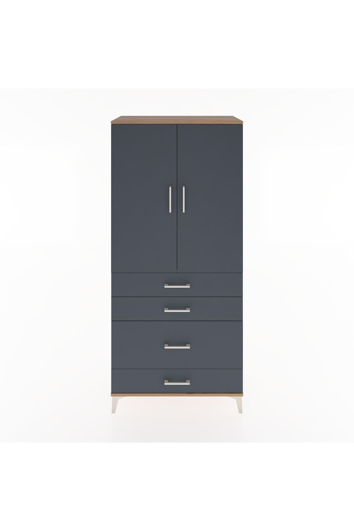 Hyperion Dolap 3 Raflı 4 Çekmeceli 2 Kapaklı 88x44x195 Çam-Antrasit