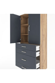 Hyperion Dolap 3 Raflı 4 Çekmeceli 2 Kapaklı 88x44x195 Çam-Antrasit