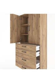 Hyperion Dolap 3 Raflı 4 Çekmeceli 2 Kapaklı 88x44x195 Çam-Çam