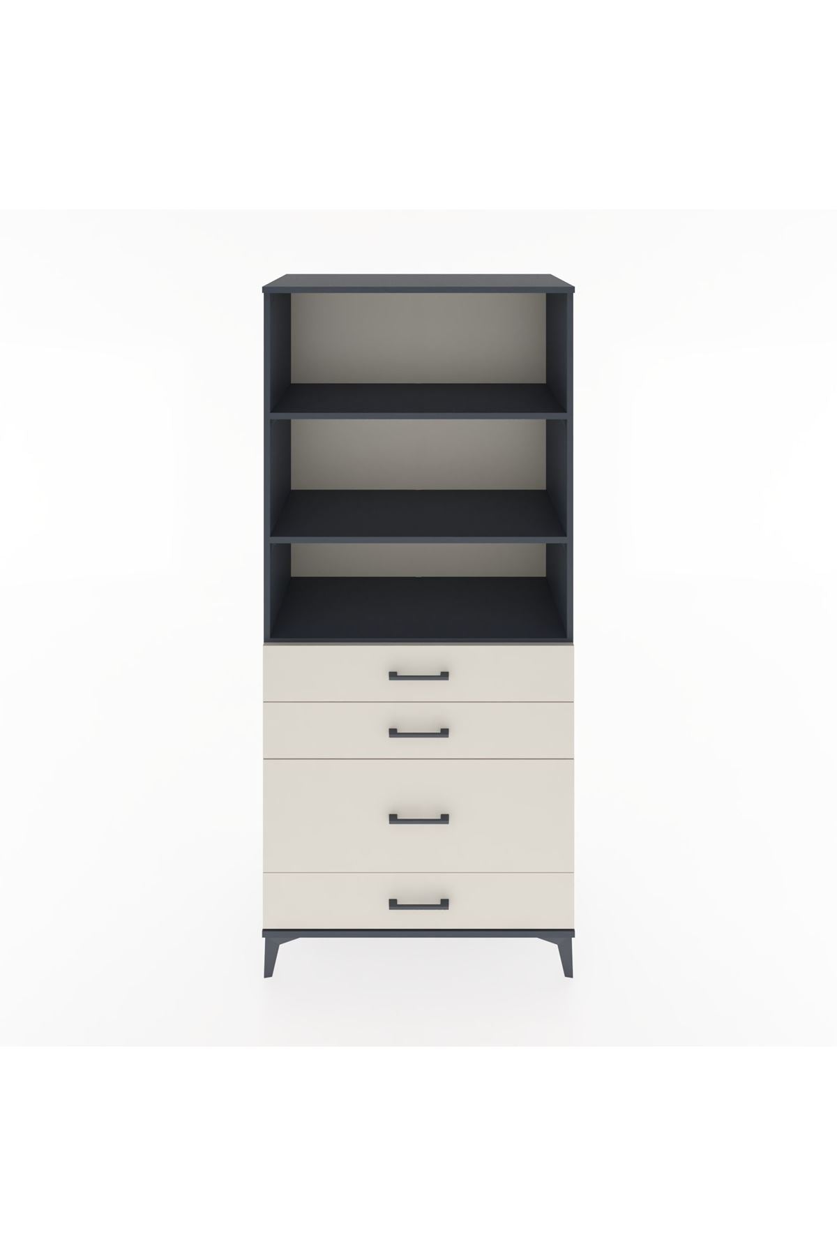 Hyperion Dolap 3 Raflı 4 Çekmeceli 88x44x195 Antrasit-Aytaşı