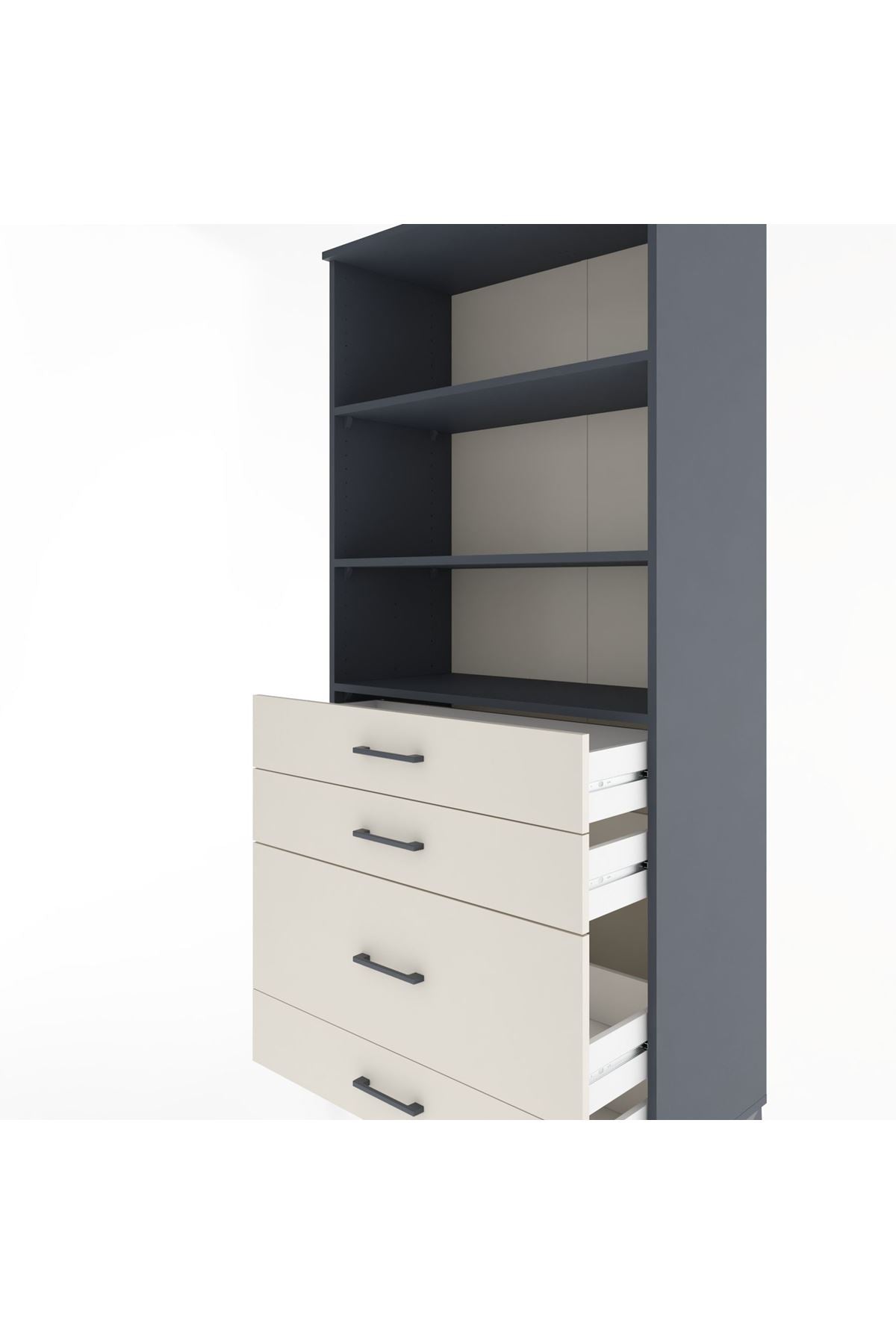 Hyperion Dolap 3 Raflı 4 Çekmeceli 88x44x195 Antrasit-Aytaşı