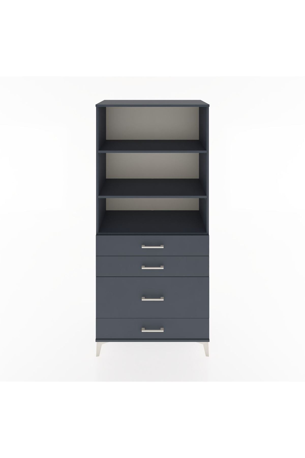 Hyperion Dolap 3 Raflı 4 Çekmeceli 88x44x195 Antrasit-Antrasit