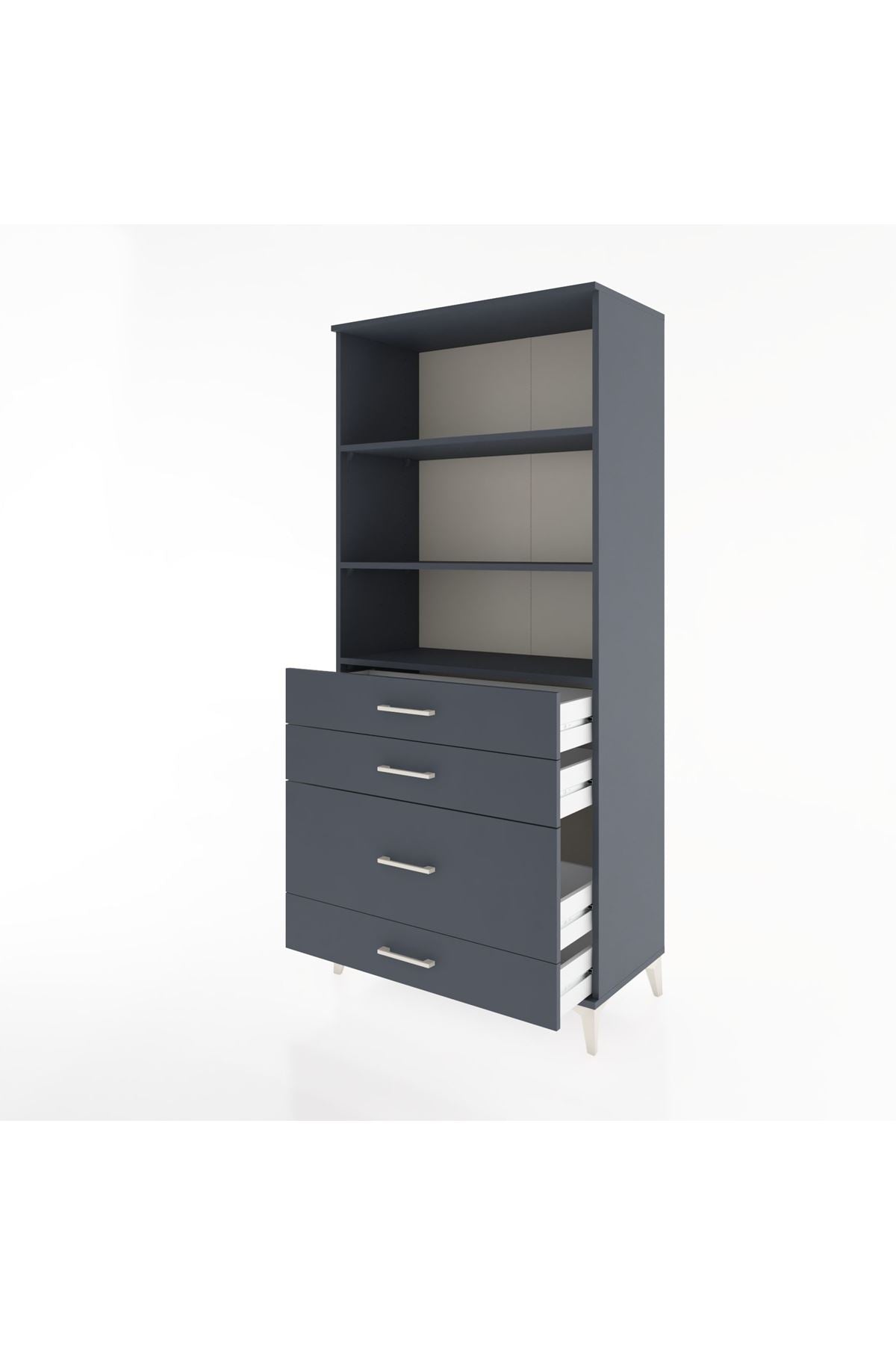 Hyperion Dolap 3 Raflı 4 Çekmeceli 88x44x195 Antrasit-Antrasit