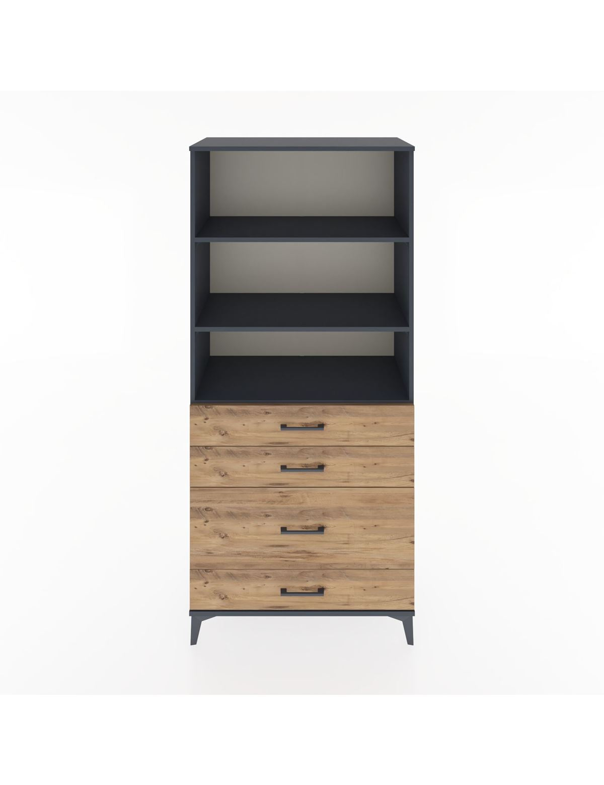 Hyperion Dolap 3 Raflı 4 Çekmeceli 88x44x195 Antrasit-Çam