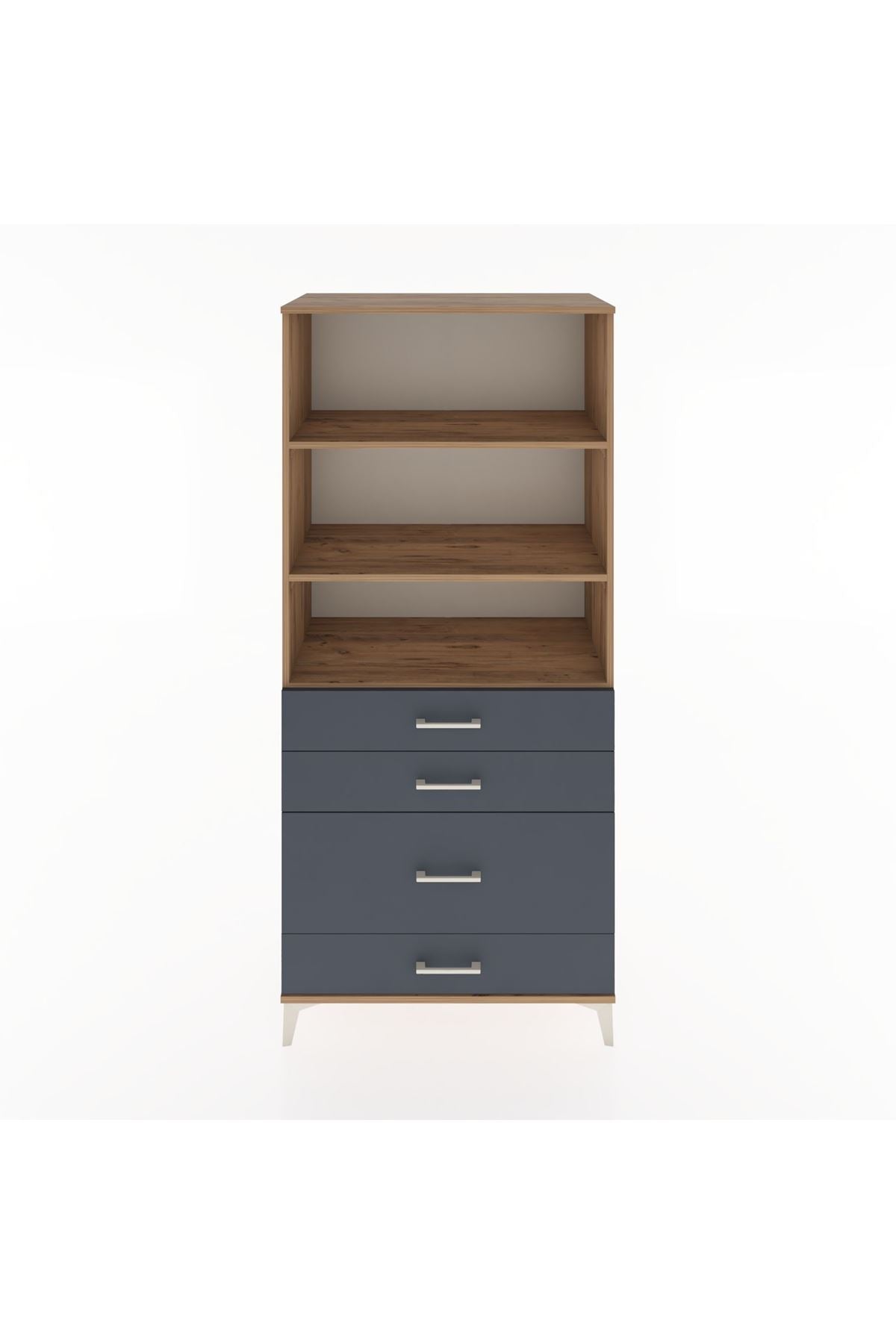 Hyperion Dolap 3 Raflı 4 Çekmeceli 88x44x195 Çam-Antrasit