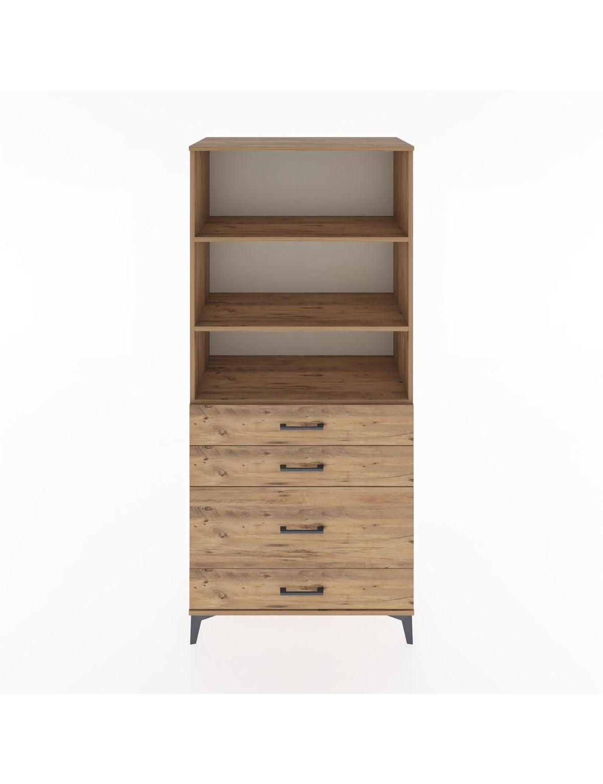 Hyperion Dolap 3 Raflı 4 Çekmeceli 88x44x195 Çam-Çam