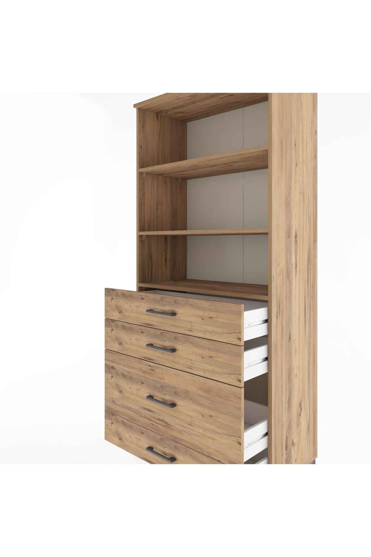 Hyperion Dolap 3 Raflı 4 Çekmeceli 88x44x195 Çam-Çam