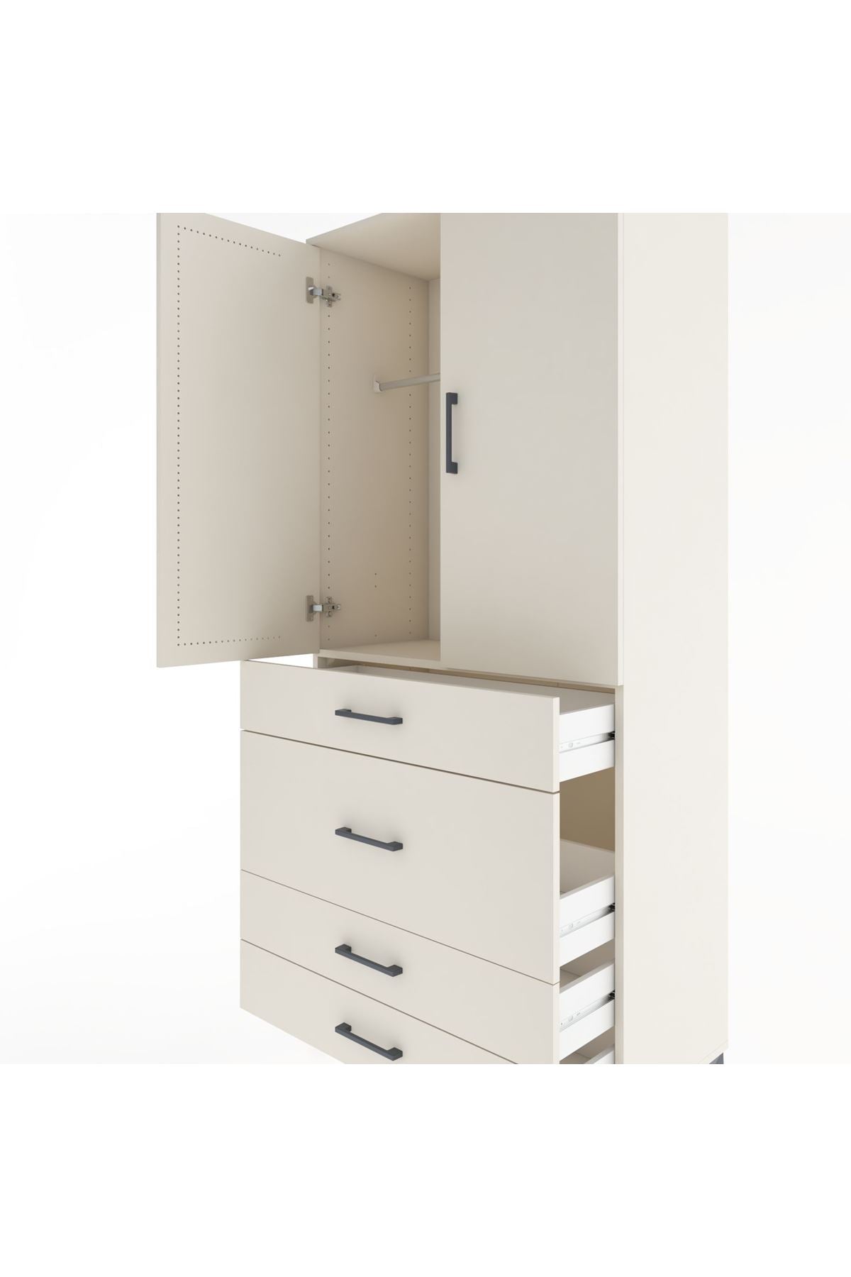 Hyperion Dolap Tek Raflı 4 Çekmeceli Tek Askılı 88x44x195 Aytaşı-Aytaşı
