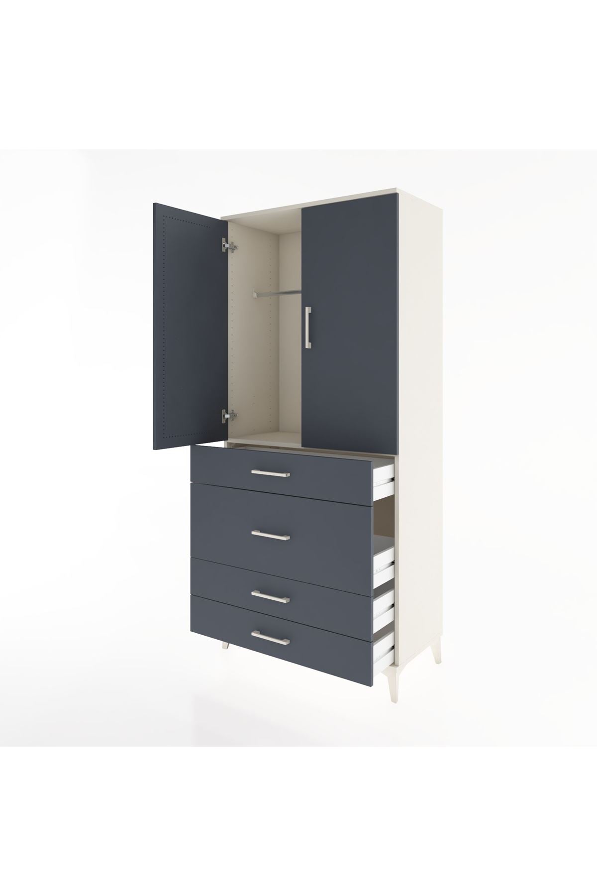 Hyperion Dolap Tek Raflı 4 Çekmeceli Tek Askılı 88x44x195 Aytaşı-Antrasit