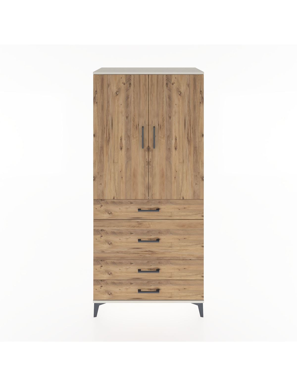 Hyperion Dolap Tek Raflı 4 Çekmeceli Tek Askılı 88x44x195 Aytaşı-Çam