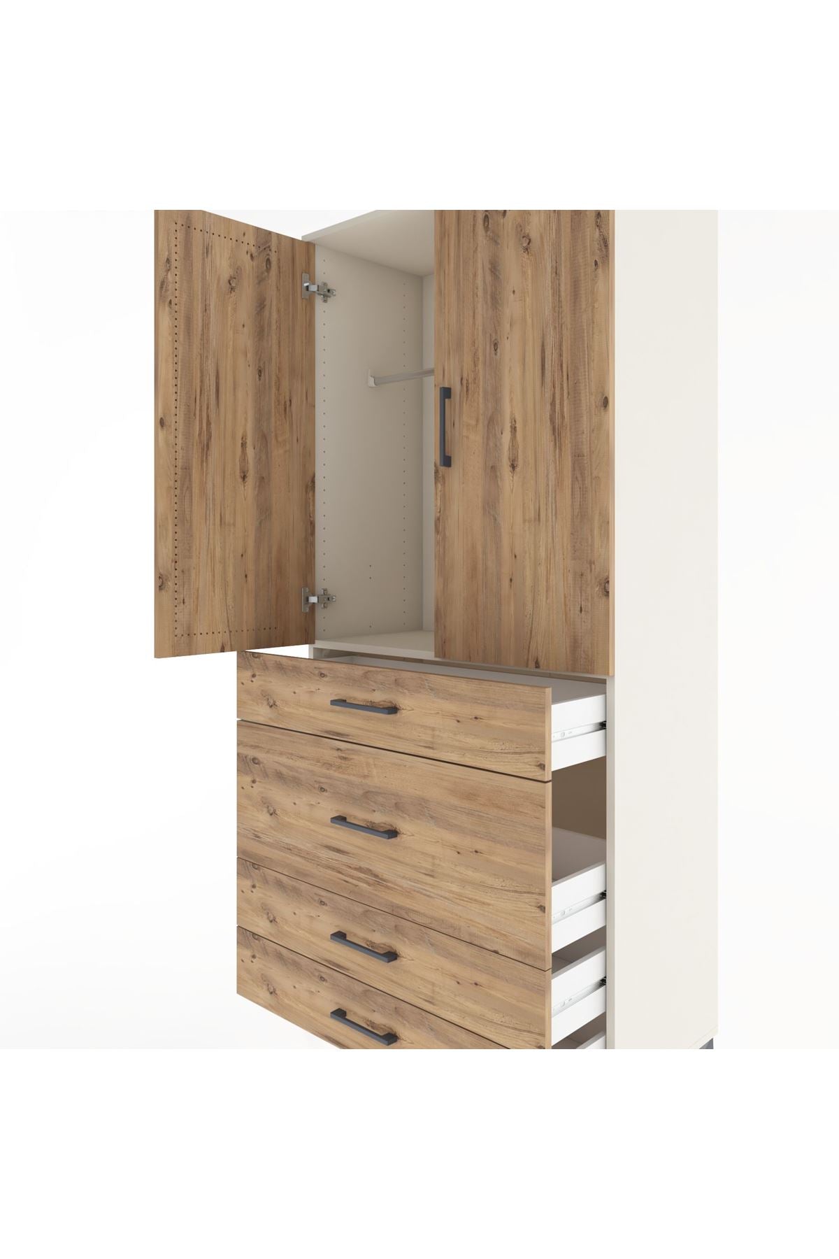 Hyperion Dolap Tek Raflı 4 Çekmeceli Tek Askılı 88x44x195 Aytaşı-Çam