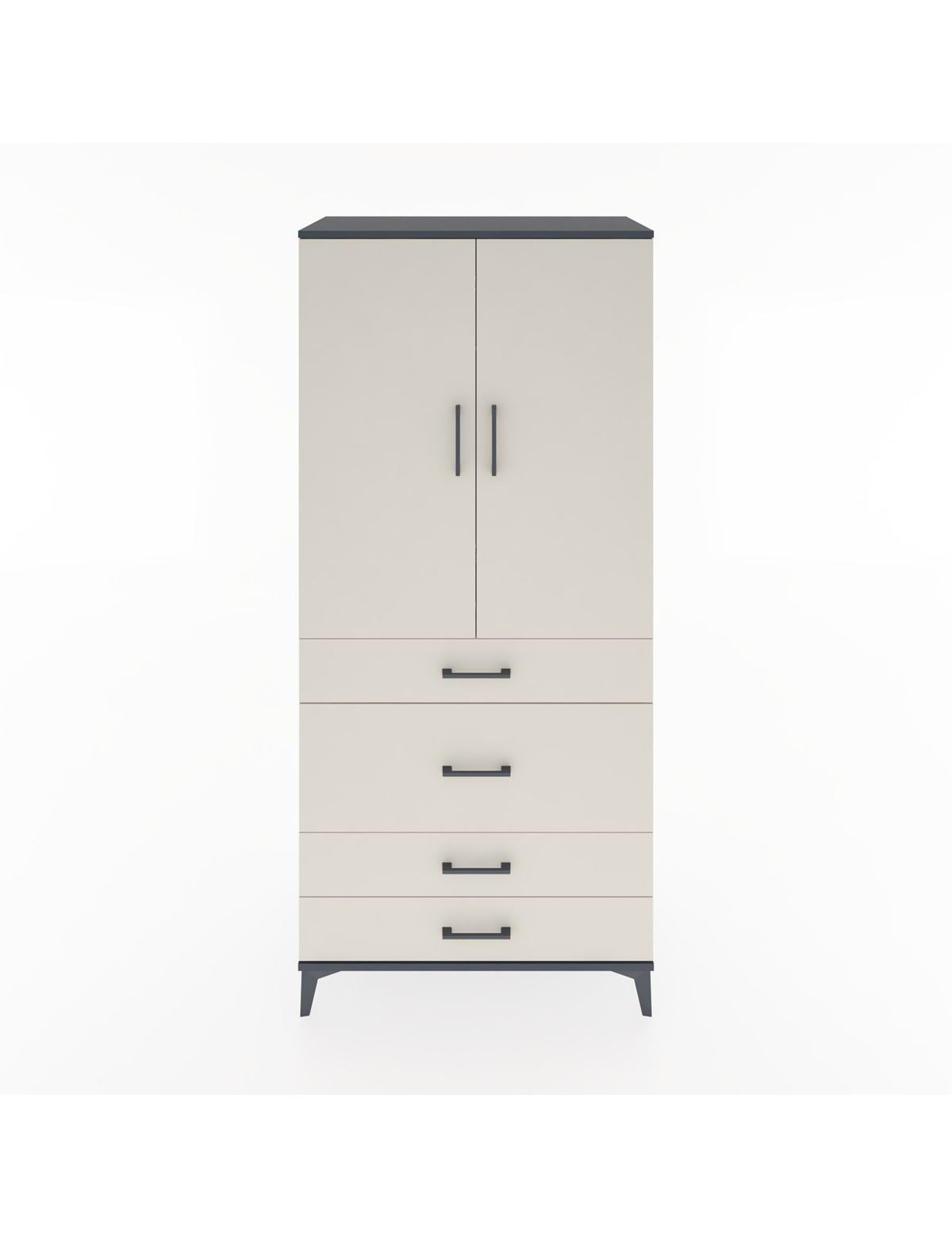 Hyperion Dolap Tek Raflı 4 Çekmeceli Tek Askılı 88x44x195 Antrasit-Aytaşı