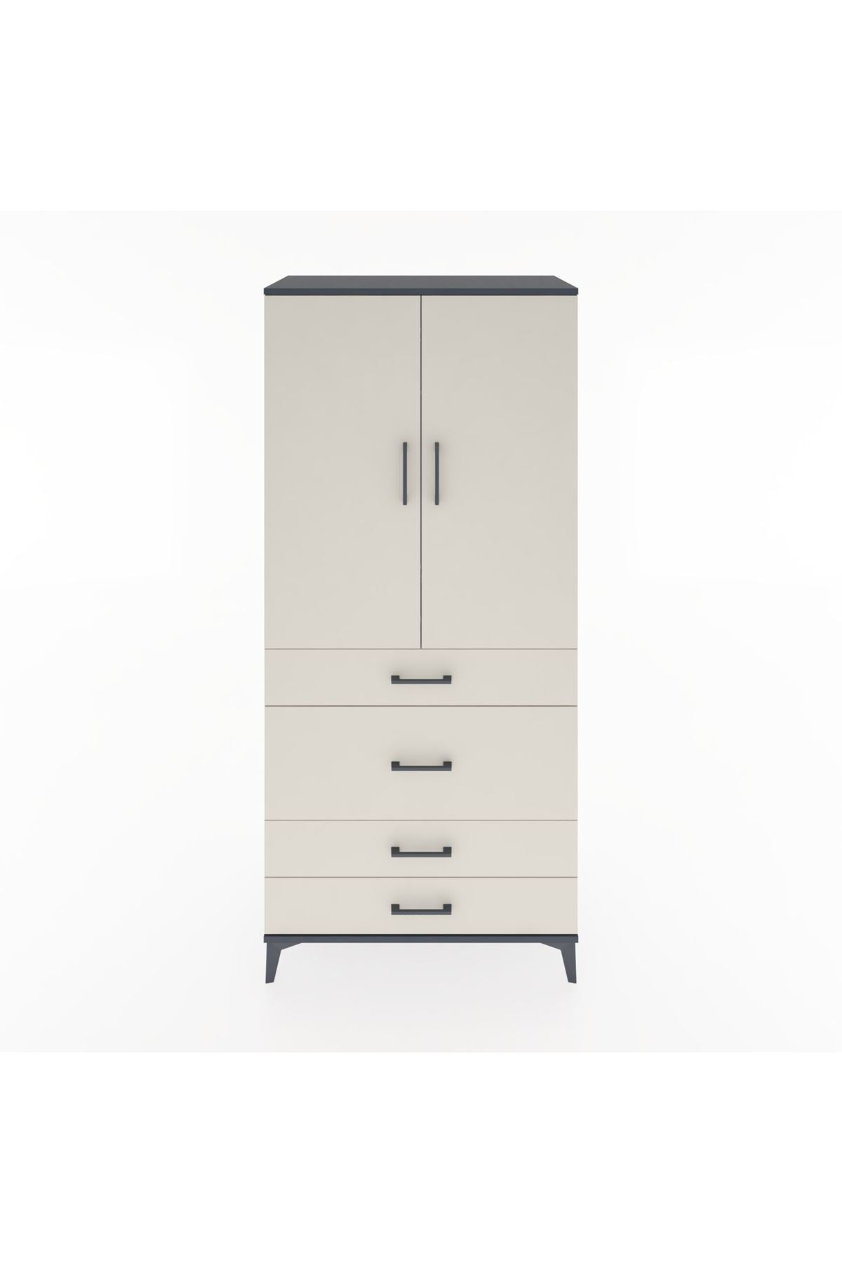 Hyperion Dolap Tek Raflı 4 Çekmeceli Tek Askılı 88x44x195 Antrasit-Aytaşı