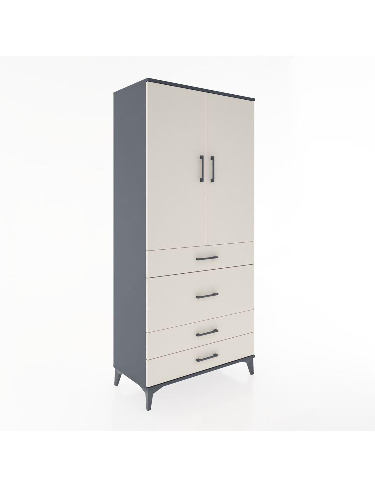 Hyperion Dolap Tek Raflı 4 Çekmeceli Tek Askılı 88x44x195 Antrasit-Aytaşı