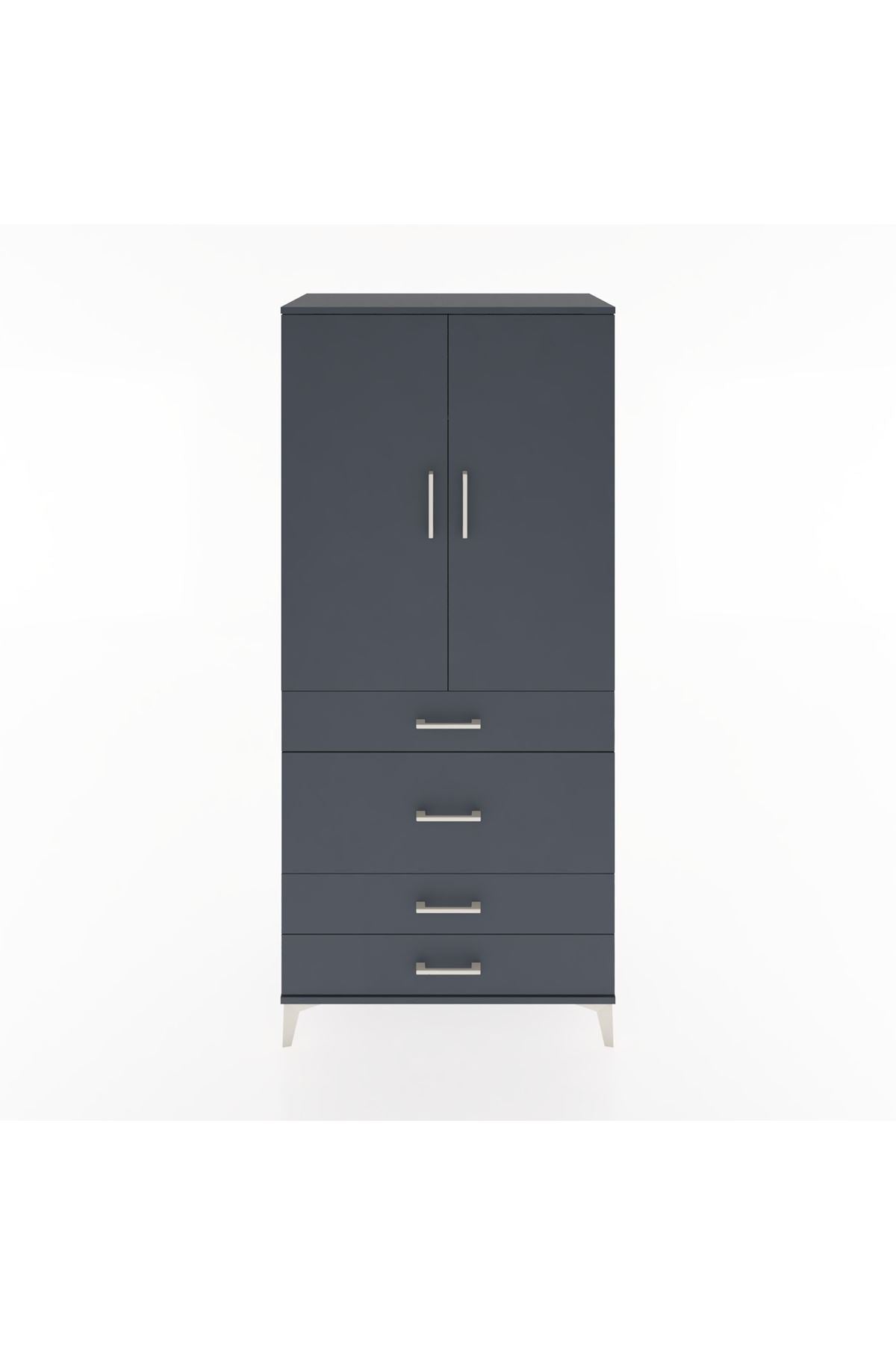 Hyperion Dolap Tek Raflı 4 Çekmeceli Tek Askılı 88x44x195 Antrasit-Antrasit