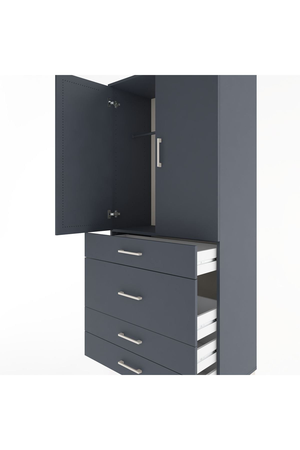 Hyperion Dolap Tek Raflı 4 Çekmeceli Tek Askılı 88x44x195 Antrasit-Antrasit