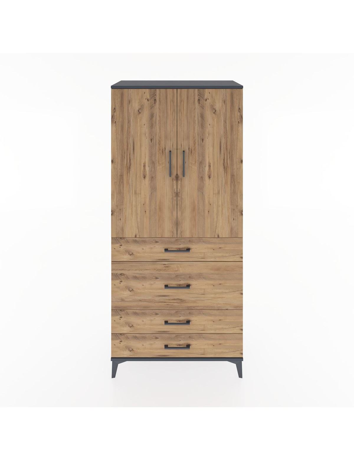 Hyperion Dolap Tek Raflı 4 Çekmeceli Tek Askılı 88x44x195 Antrasit-Çam