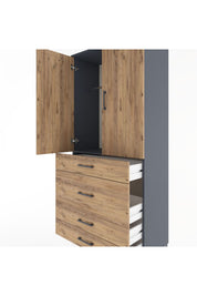 Hyperion Dolap Tek Raflı 4 Çekmeceli Tek Askılı 88x44x195 Antrasit-Çam