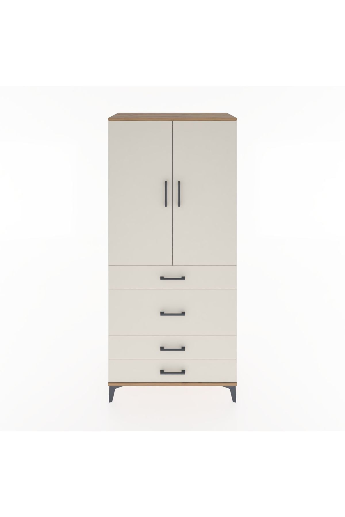 Hyperion Dolap Tek Raflı 4 Çekmeceli Tek Askılı 88x44x195 Çam-Aytaşı