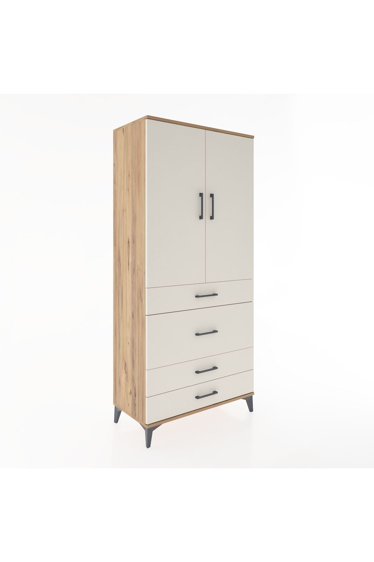 Hyperion Dolap Tek Raflı 4 Çekmeceli Tek Askılı 88x44x195 Çam-Aytaşı