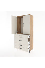 Hyperion Dolap Tek Raflı 4 Çekmeceli Tek Askılı 88x44x195 Çam-Aytaşı