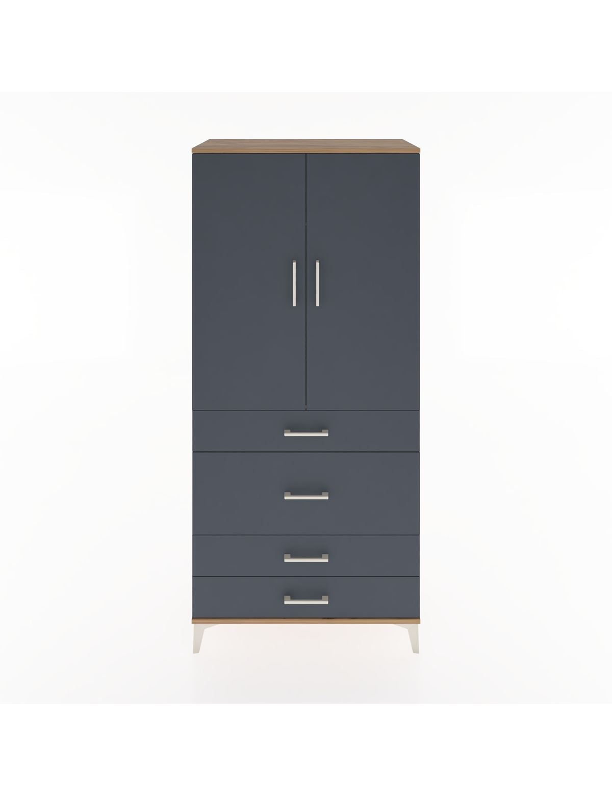 Hyperion Dolap Tek Raflı 4 Çekmeceli Tek Askılı 88x44x195 Çam-Antrasit