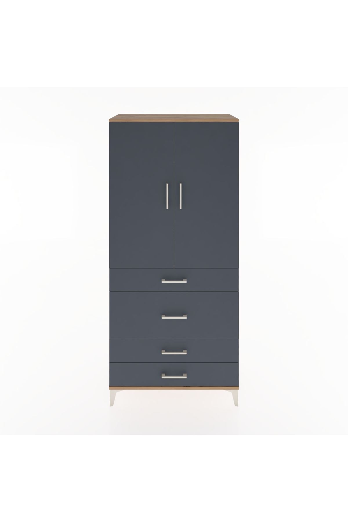 Hyperion Dolap Tek Raflı 4 Çekmeceli Tek Askılı 88x44x195 Çam-Antrasit