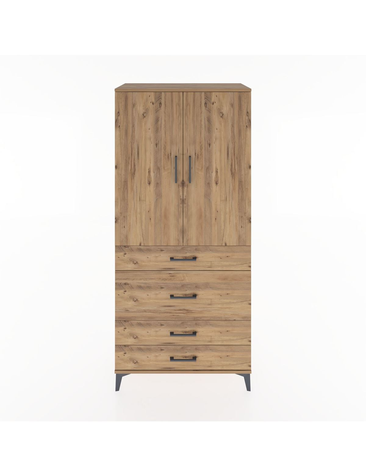 Hyperion Dolap Tek Raflı 4 Çekmeceli Tek Askılı 88x44x195 Çam-Çam