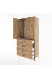 Hyperion Dolap Tek Raflı 4 Çekmeceli Tek Askılı 88x44x195 Çam-Çam