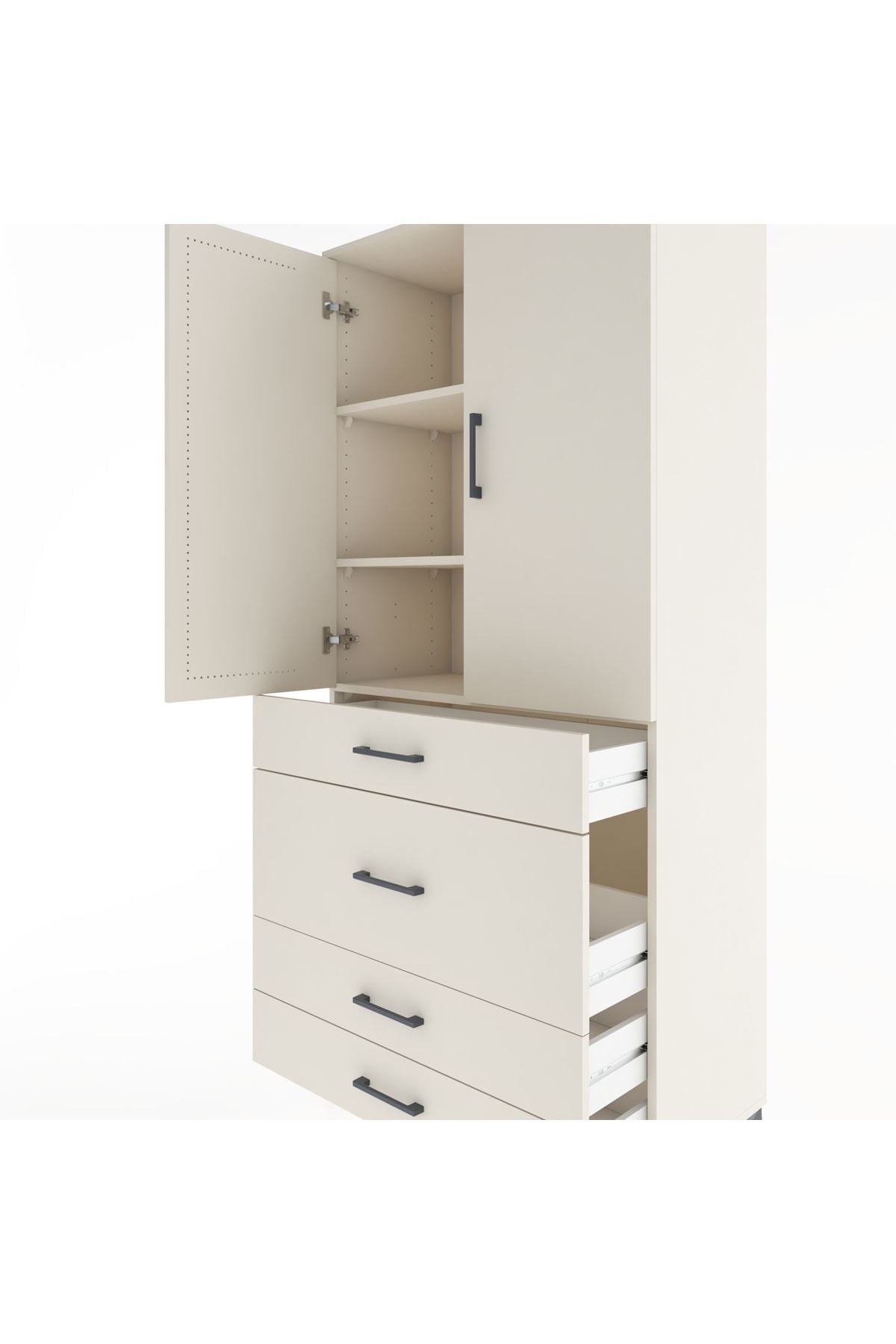 Hyperion Dolap 3 Raflı 4 Çekmeceli 2 Kapaklı 88x44x195 Aytaşı-Aytaşı