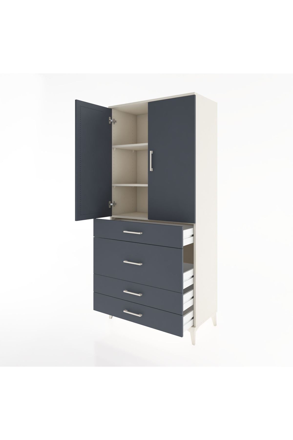 Hyperion Dolap 3 Raflı 4 Çekmeceli 2 Kapaklı 88x44x195 Aytaşı-Antrasit