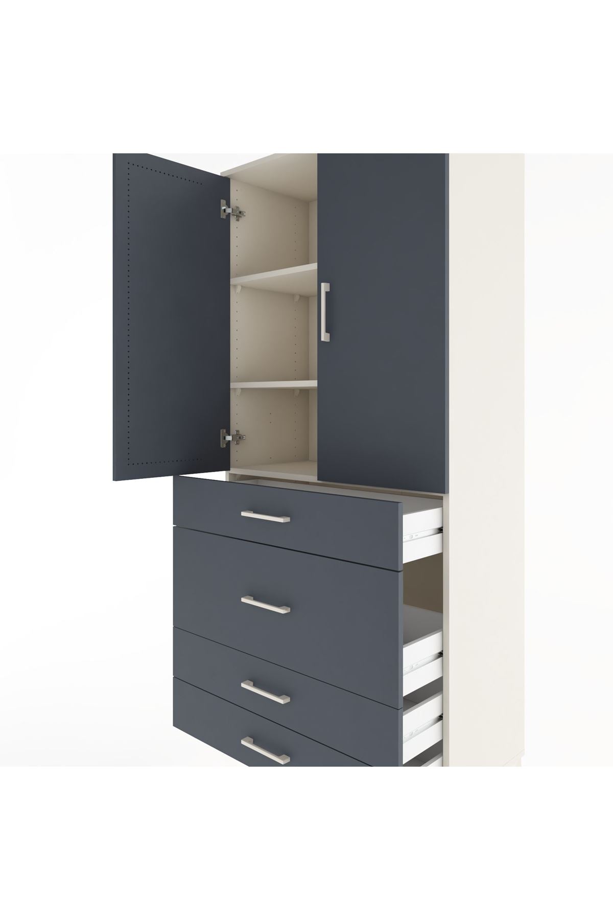 Hyperion Dolap 3 Raflı 4 Çekmeceli 2 Kapaklı 88x44x195 Aytaşı-Antrasit