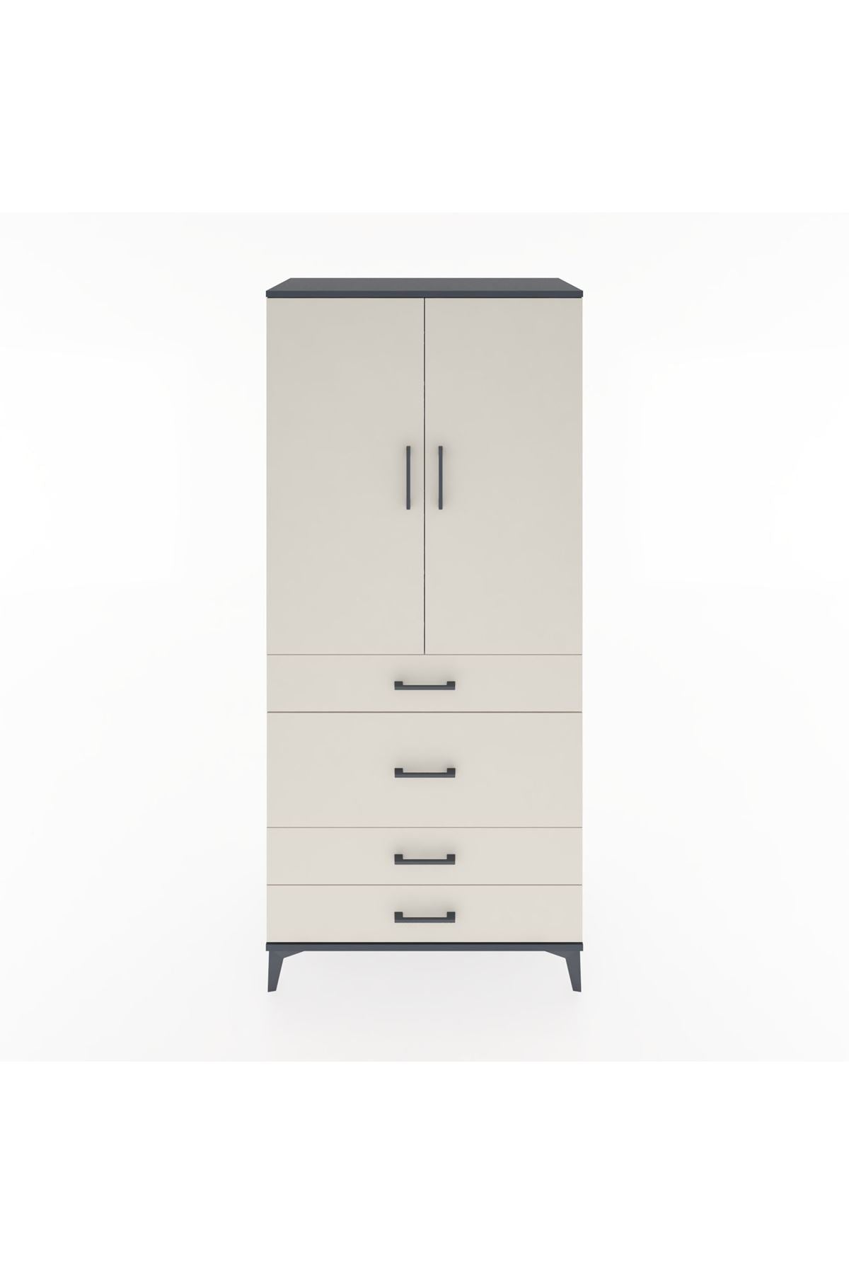 Hyperion Dolap 3 Raflı 4 Çekmeceli 2 Kapaklı 88x44x195 Antrasit-Aytaşı