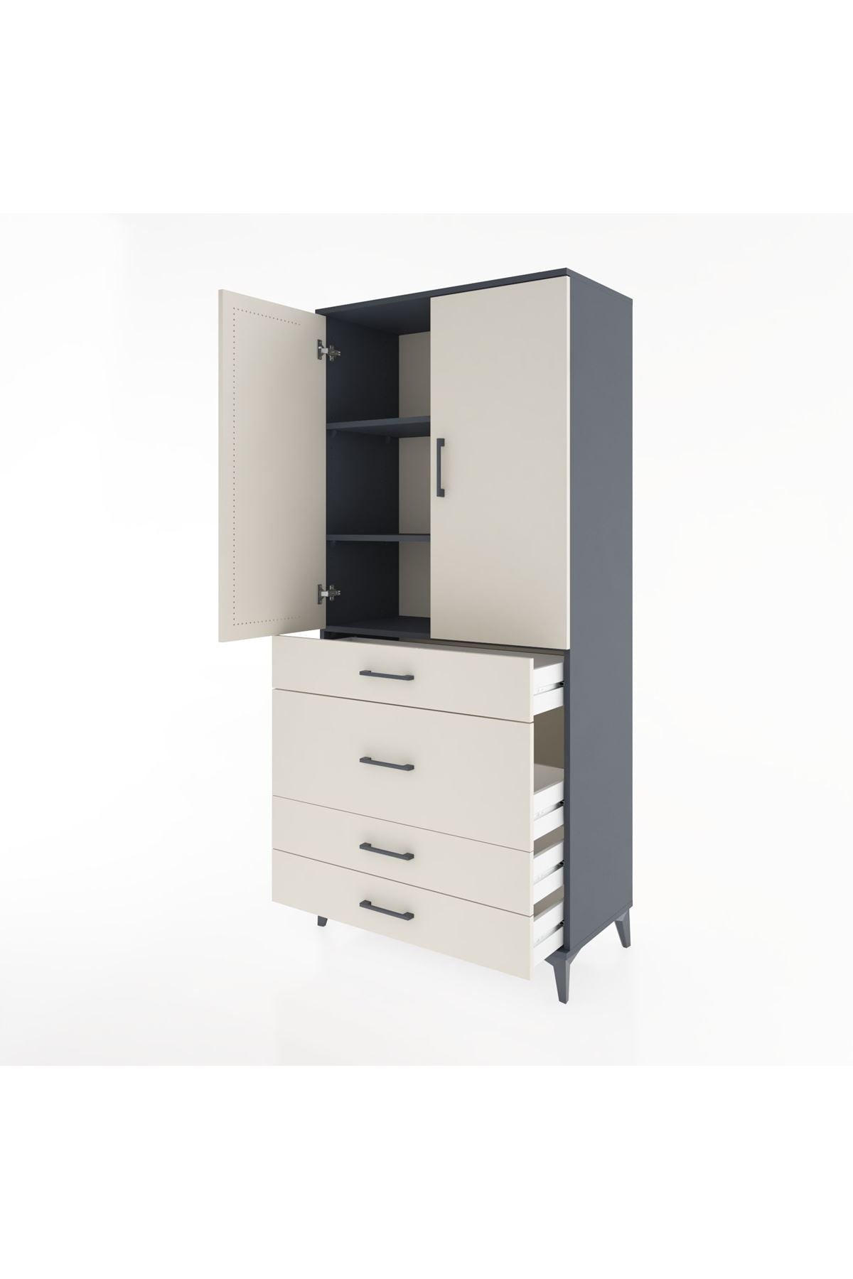 Hyperion Dolap 3 Raflı 4 Çekmeceli 2 Kapaklı 88x44x195 Antrasit-Aytaşı