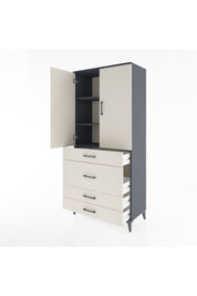 Hyperion Dolap 3 Raflı 4 Çekmeceli 2 Kapaklı 88x44x195 Antrasit-Aytaşı
