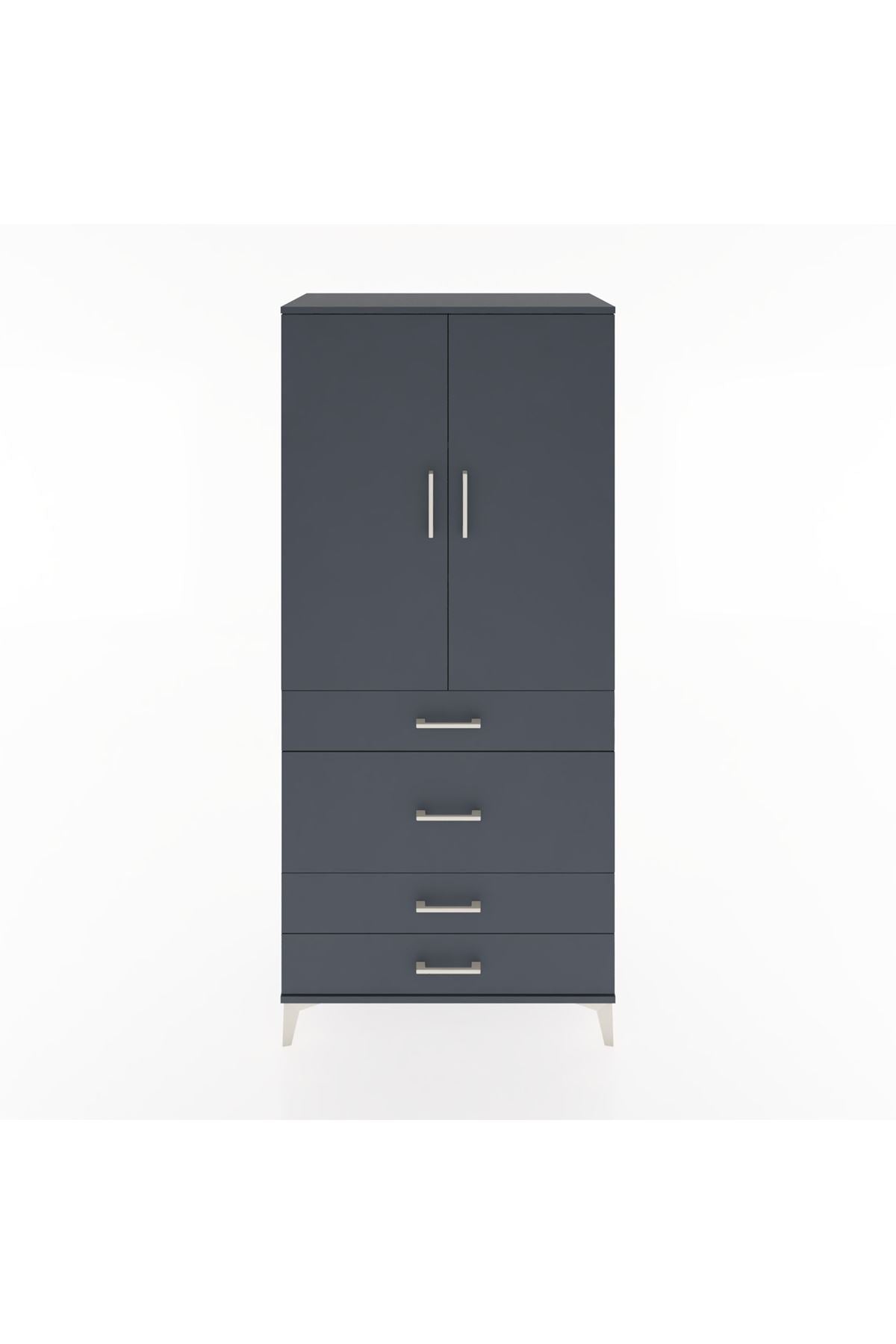 Hyperion Dolap 3 Raflı 4 Çekmeceli 2 Kapaklı 88x44x195 Antrasit-Antrasit