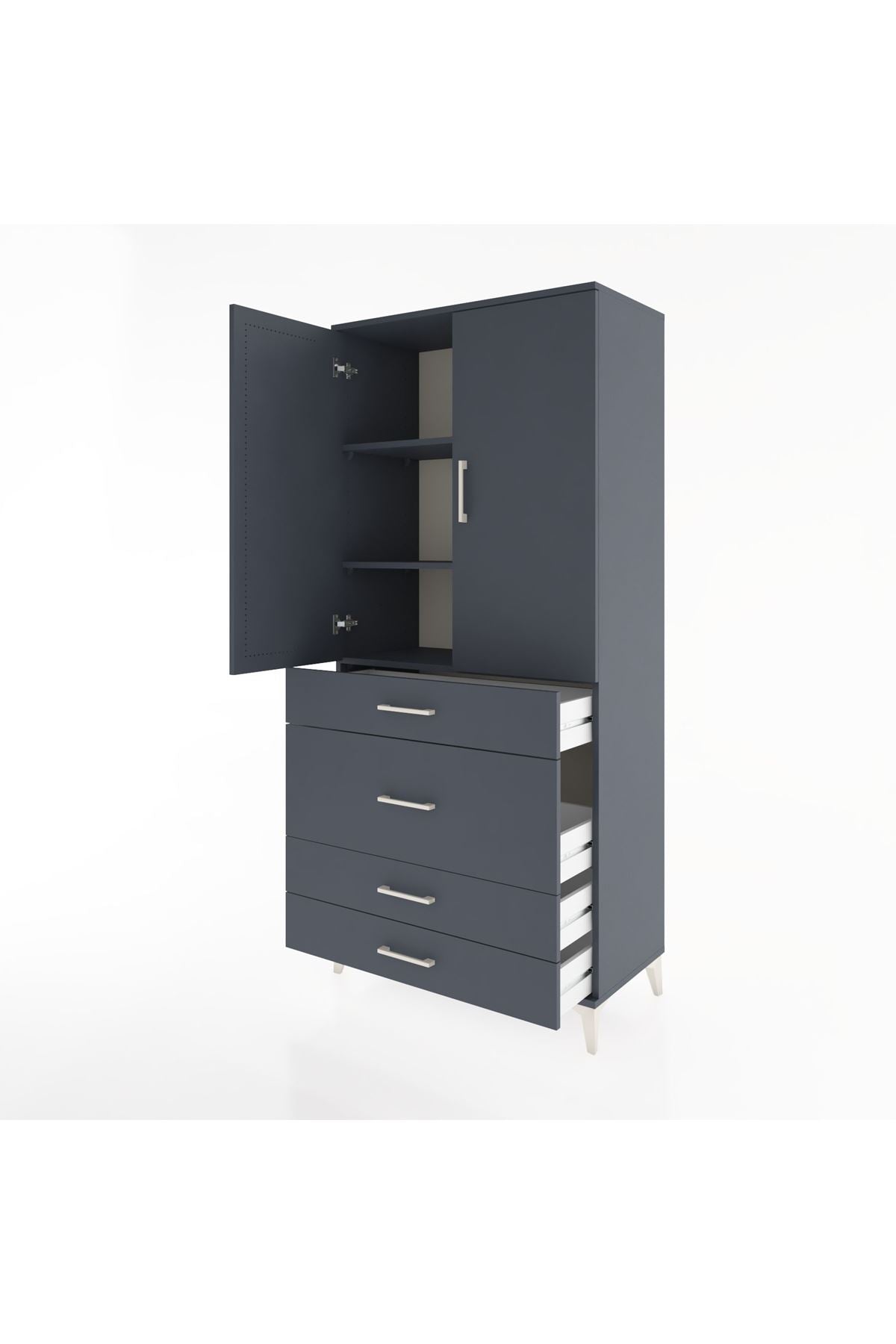 Hyperion Dolap 3 Raflı 4 Çekmeceli 2 Kapaklı 88x44x195 Antrasit-Antrasit