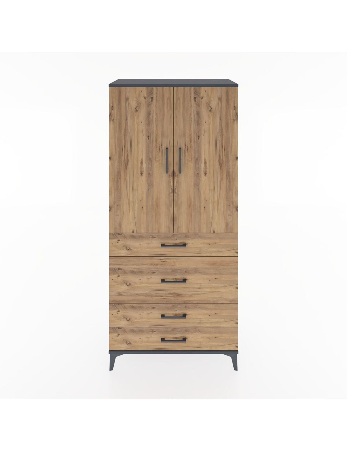 Hyperion Dolap 3 Raflı 4 Çekmeceli 2 Kapaklı 88x44x195 Antrasit-Çam