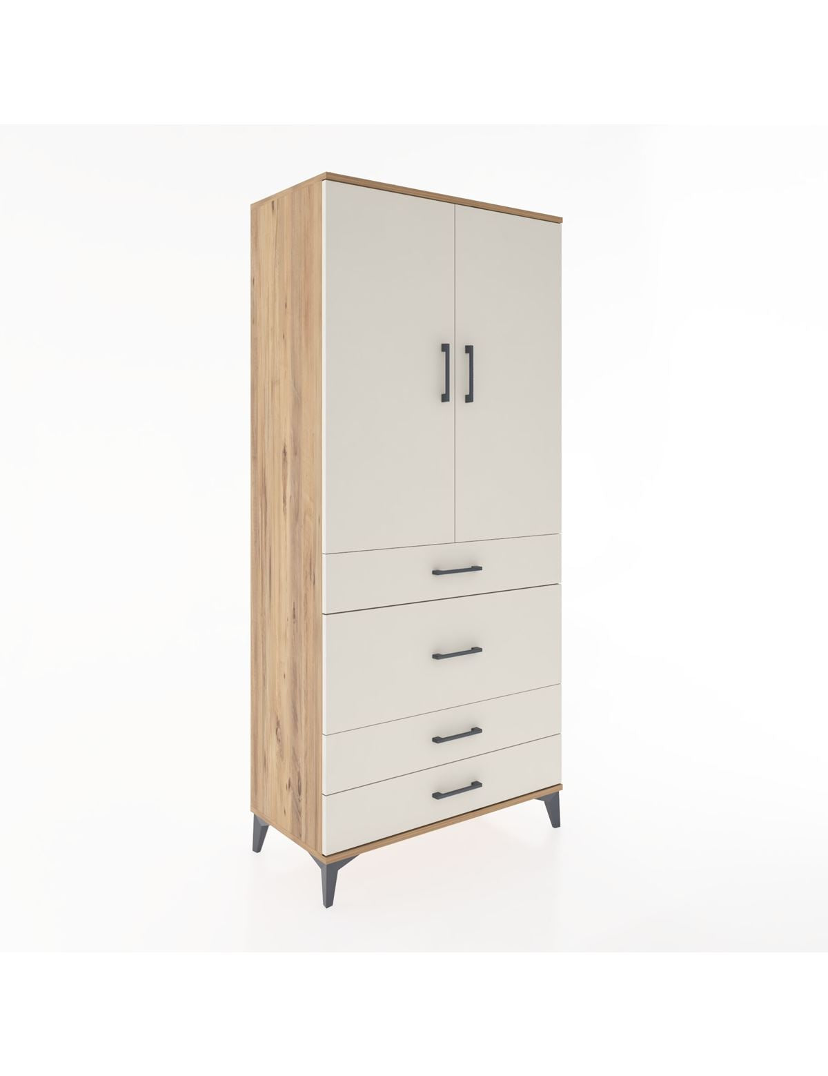 Hyperion Dolap 3 Raflı 4 Çekmeceli 2 Kapaklı 88x44x195 Çam-Aytaşı