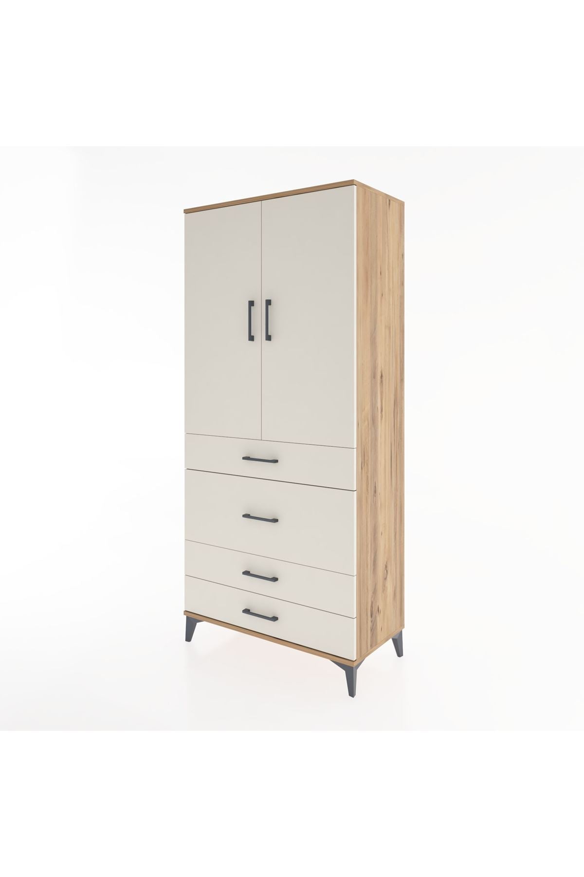 Hyperion Dolap 3 Raflı 4 Çekmeceli 2 Kapaklı 88x44x195 Çam-Aytaşı