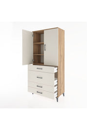 Hyperion Dolap 3 Raflı 4 Çekmeceli 2 Kapaklı 88x44x195 Çam-Aytaşı