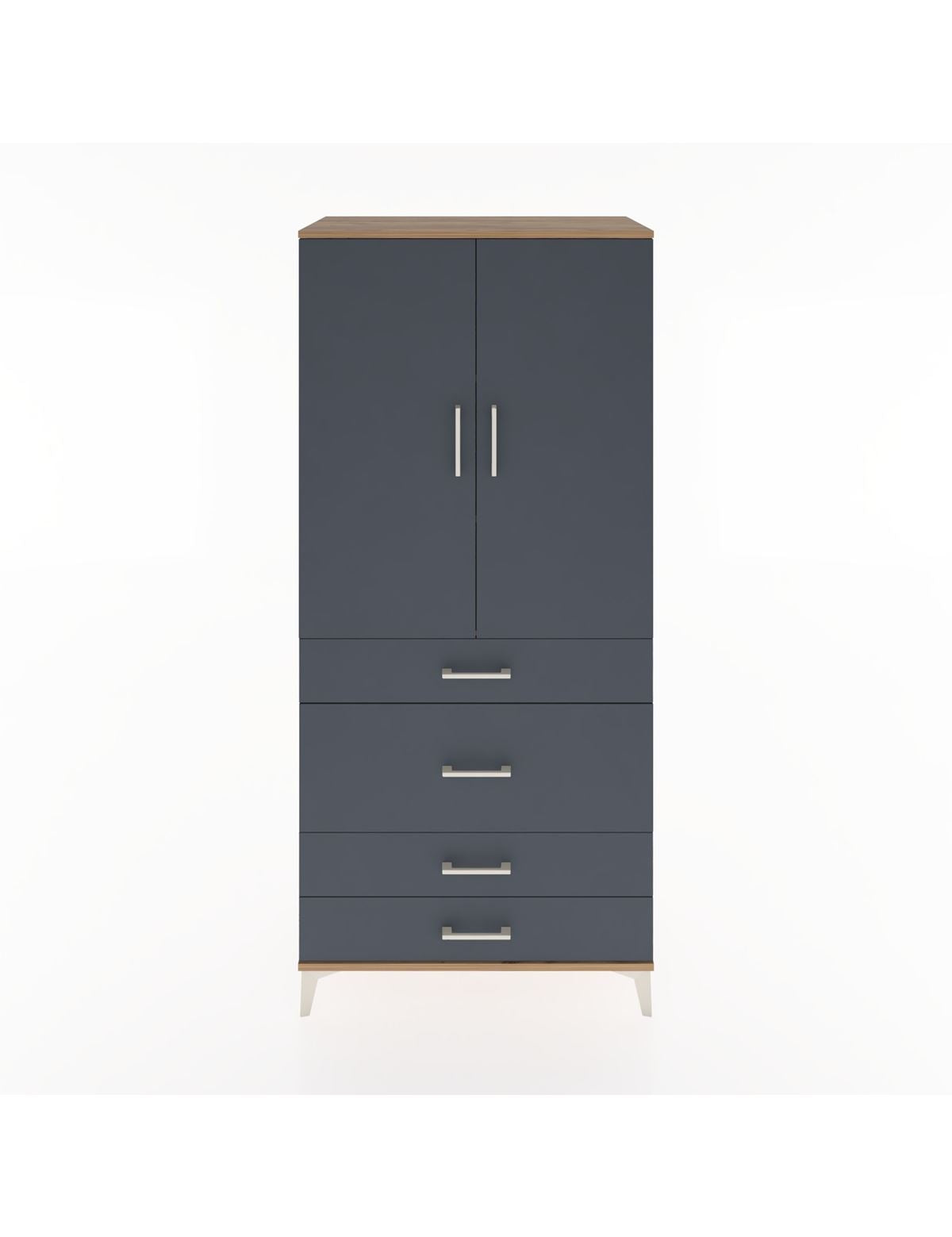 Hyperion Dolap 3 Raflı 4 Çekmeceli 2 Kapaklı 88x44x195 Çam-Antrasit