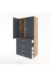 Hyperion Dolap 3 Raflı 4 Çekmeceli 2 Kapaklı 88x44x195 Çam-Antrasit