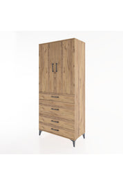 Hyperion Dolap 3 Raflı 4 Çekmeceli 2 Kapaklı 88x44x195 Çam-Çam