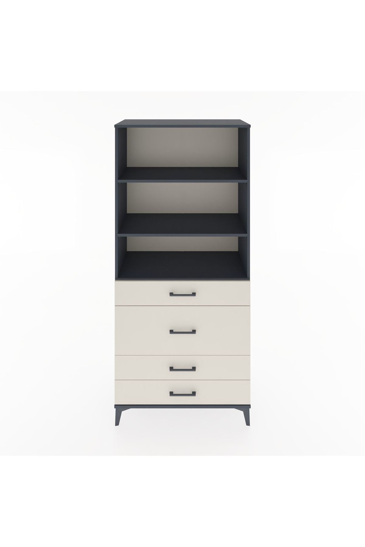 Hyperion Dolap 3 Raflı 4 Çekmeceli 88x44x195 Antrasit-Aytaşı