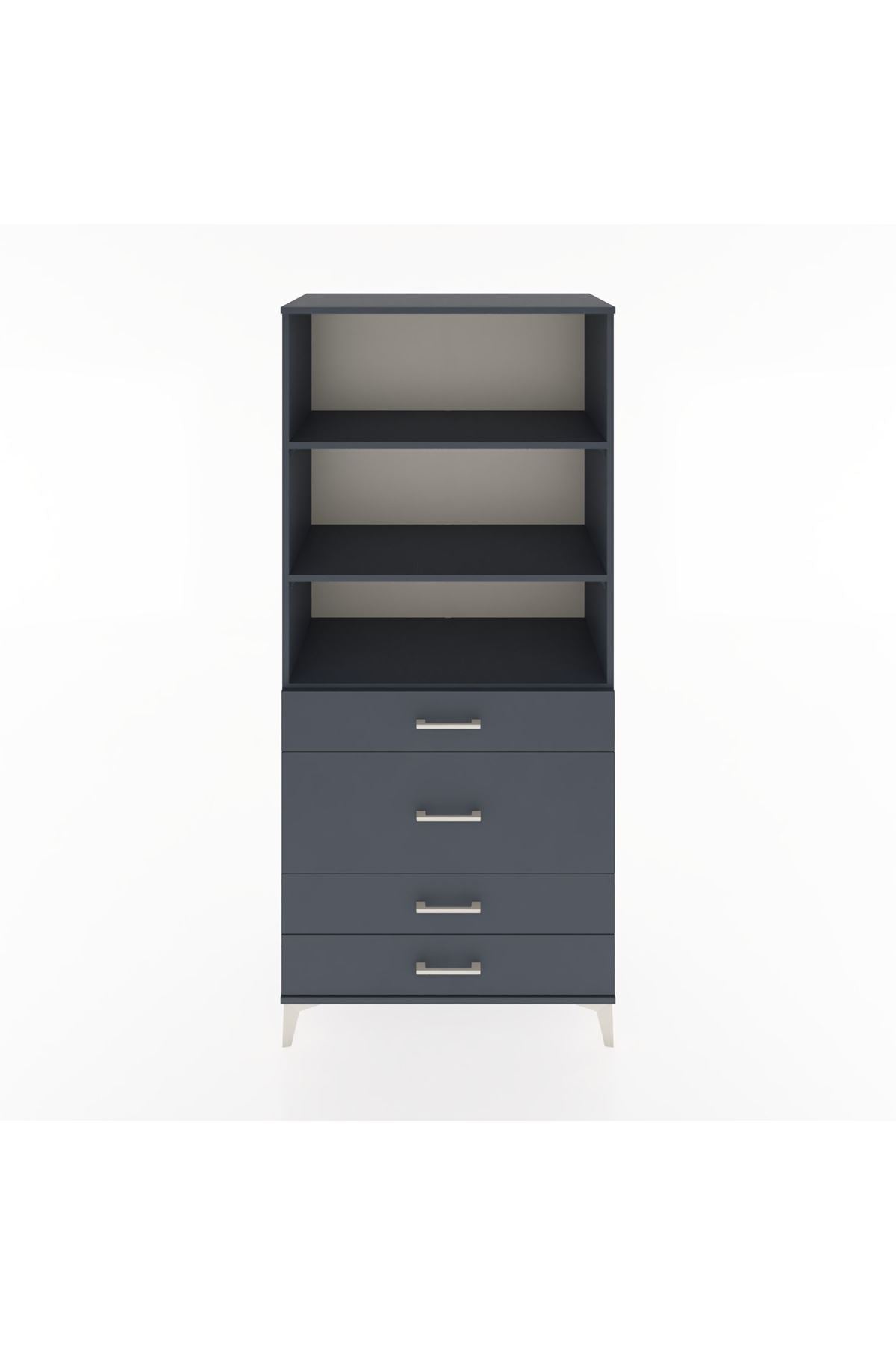 Hyperion Dolap 3 Raflı 4 Çekmeceli 88x44x195 Antrasit-Antrasit