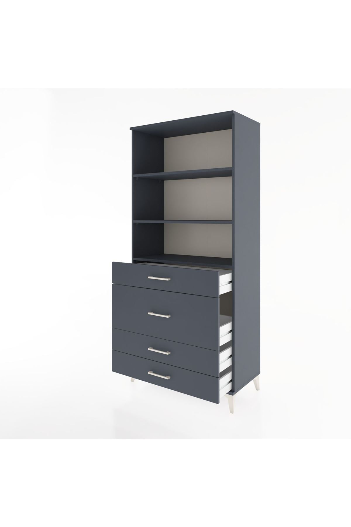 Hyperion Dolap 3 Raflı 4 Çekmeceli 88x44x195 Antrasit-Antrasit