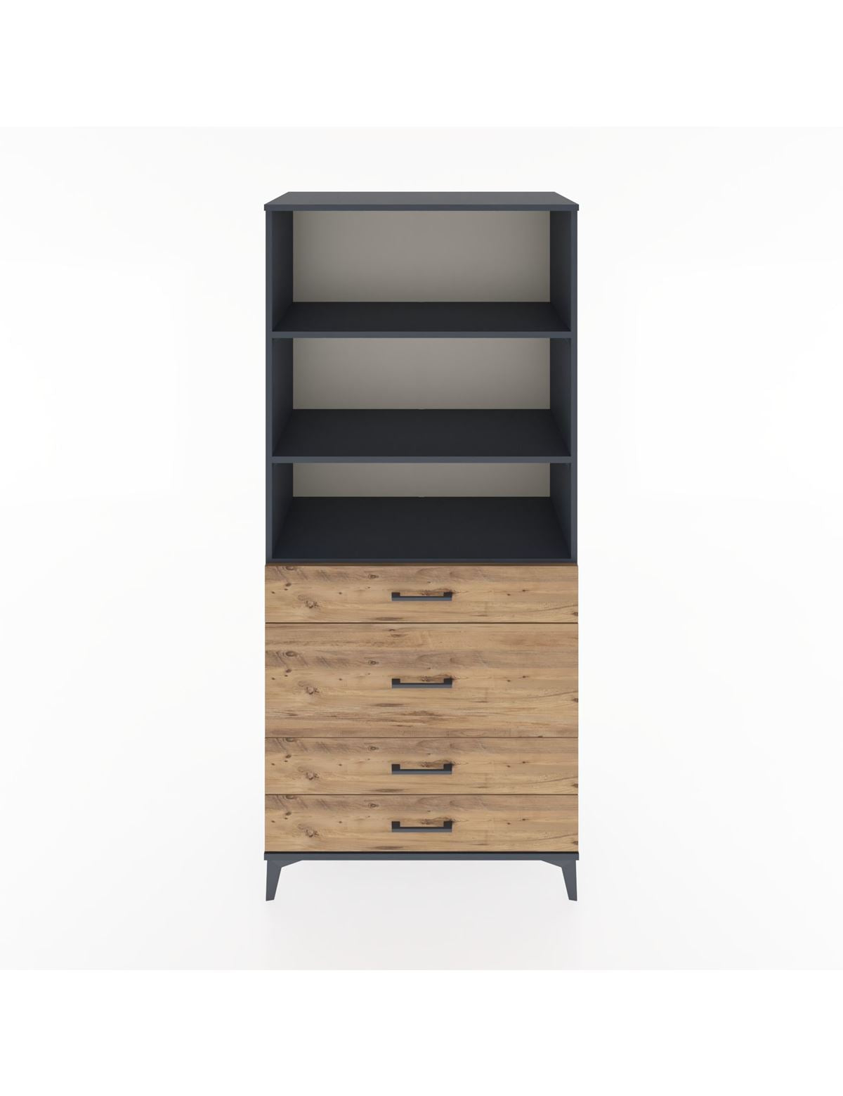 Hyperion Dolap 3 Raflı 4 Çekmeceli 88x44x195 Antrasit-Çam