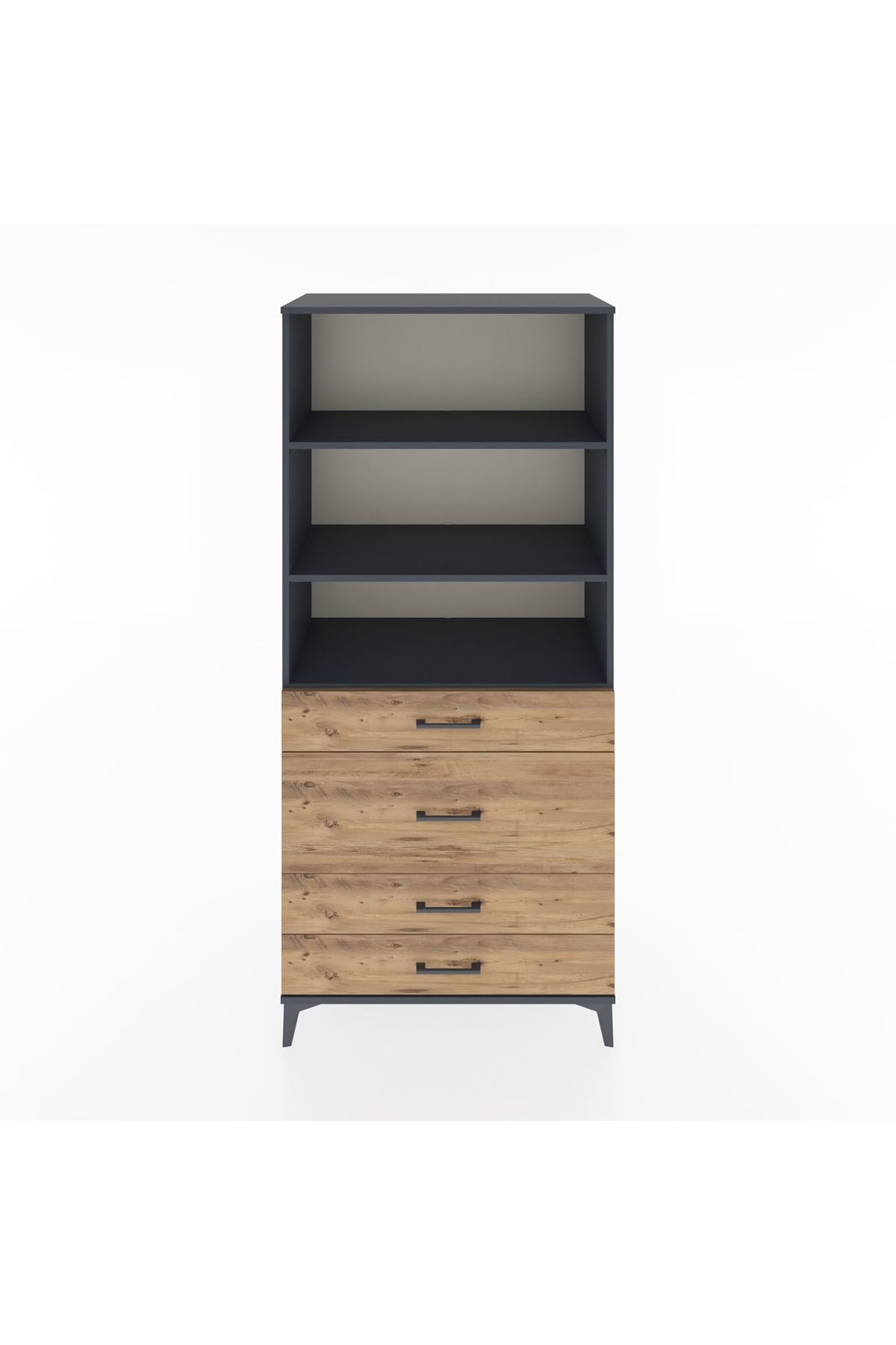 Hyperion Dolap 3 Raflı 4 Çekmeceli 88x44x195 Antrasit-Çam