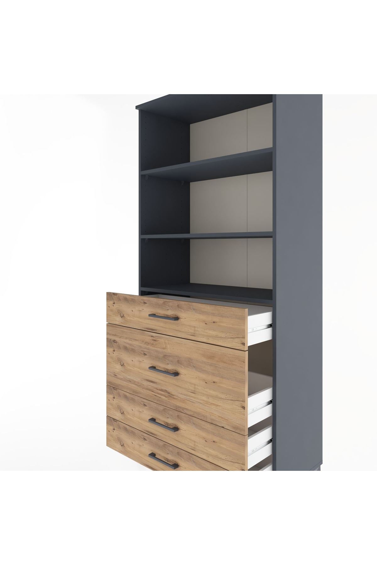 Hyperion Dolap 3 Raflı 4 Çekmeceli 88x44x195 Antrasit-Çam